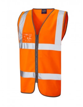 Leo Rumsam waistcoat zip front & ID pocket orange 
